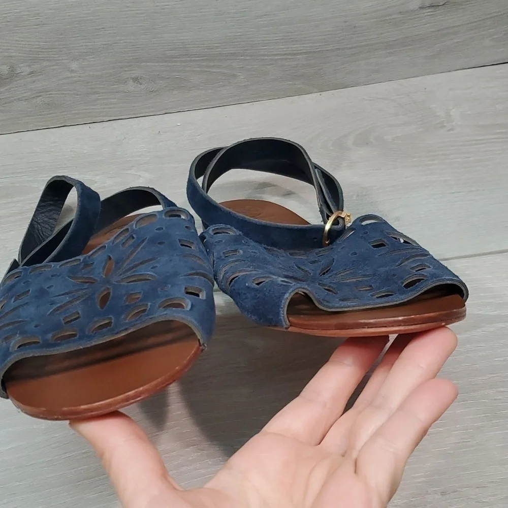 Tory Burch Womens May  Ankle Leather Suede Flats Sandals shoes sz 10M
